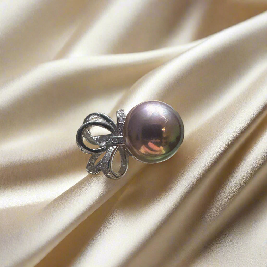 Freshwater Rainbow Pearl Ribbon Bow Ring