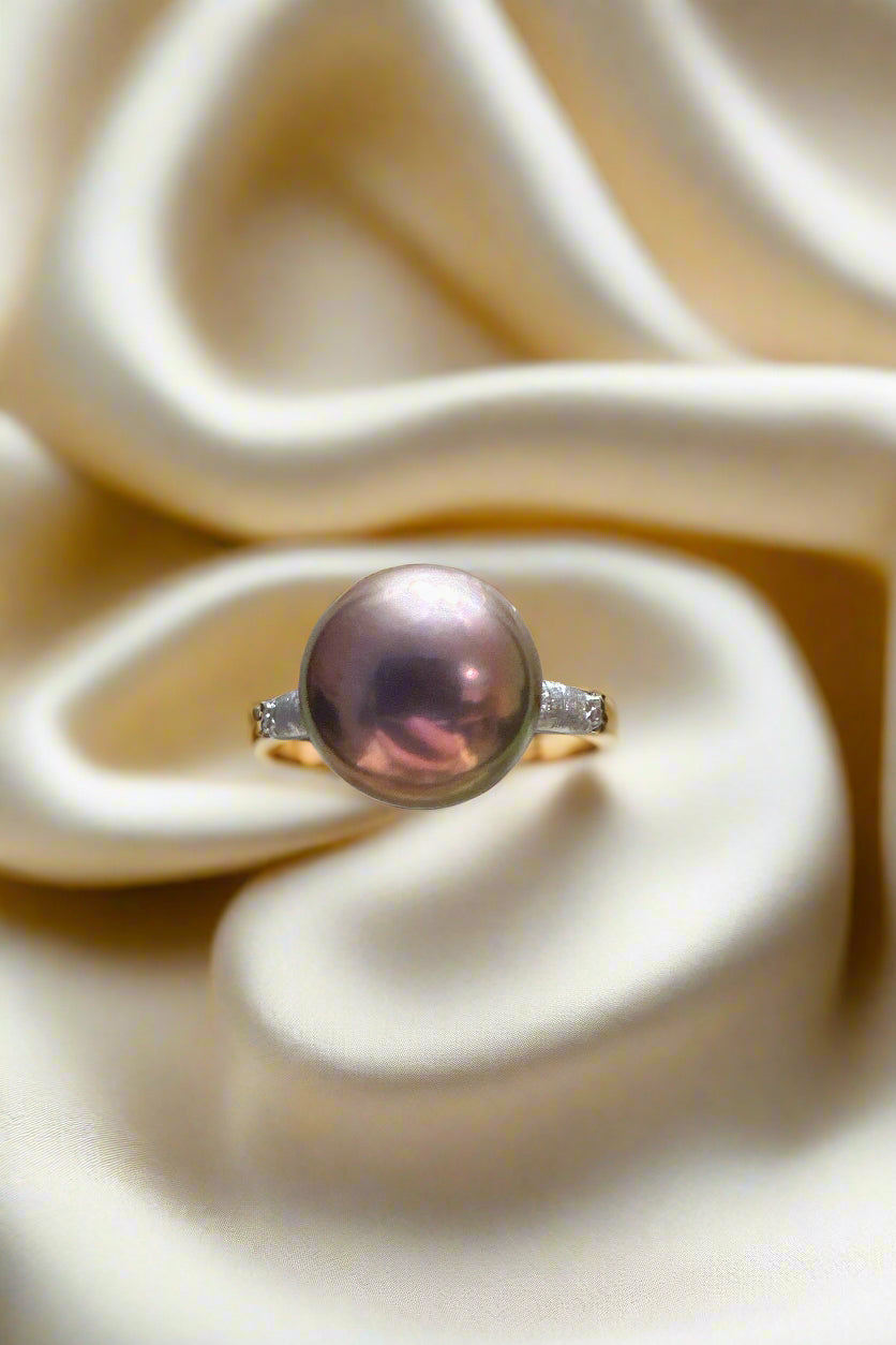 Freshwater Rainbow-Tone Pearl Rigato Finish Ring