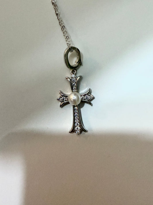 Divine Cross Freshwater Pearl Necklace – Sterling Silver