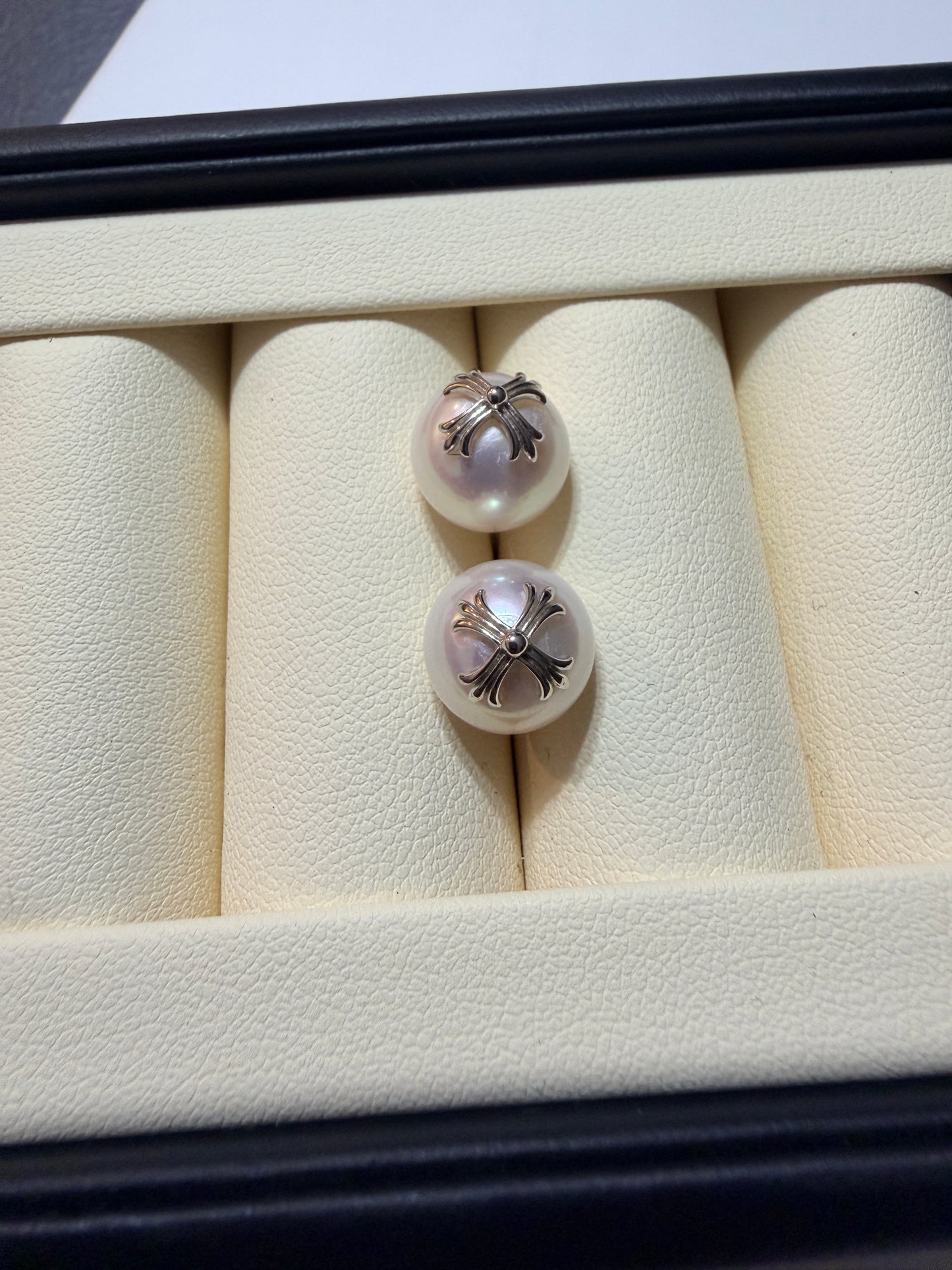 Sterling Silver Cross Freshwater Pearl Earrings